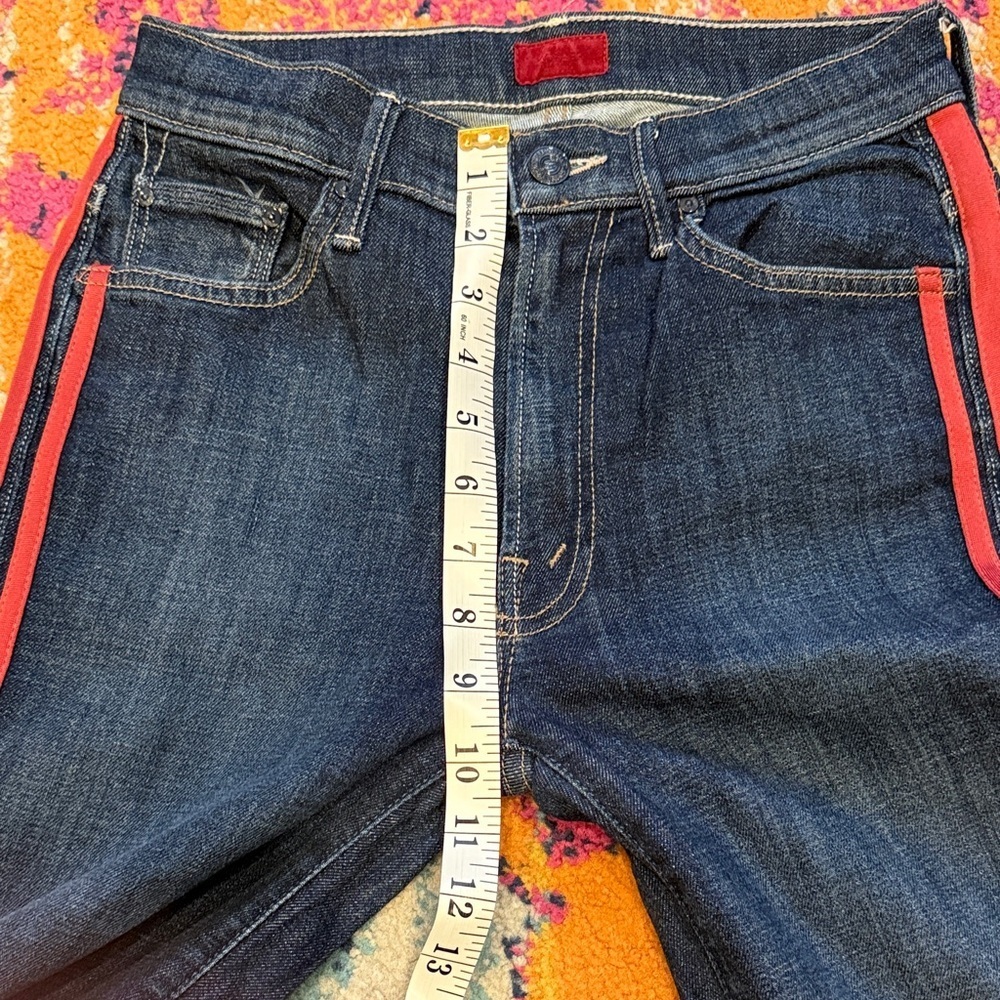 MOTHER Dark Blue Cropped Jeans with Red Stripes - Picture 6 of 9